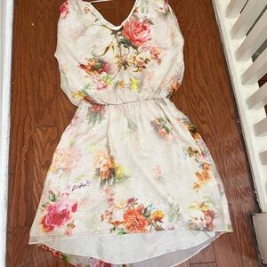 Graham & Spencer Women's Cream Sleeveless Floral Silk Dress Size Small